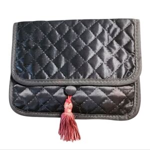 Saks Fifth Avenue Black Quilted Pouch Red Tassel